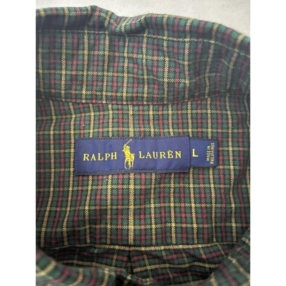 Polo Ralph Lauren Oxford Dress Shirt Men's SZ Large Plaid Long Sleeve Button Up